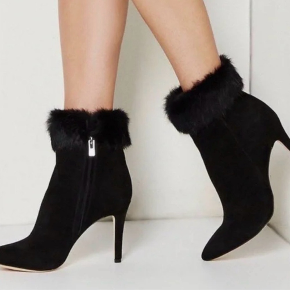 ANTONIO MELANI Black Fur-Trimmed Heeled Boots